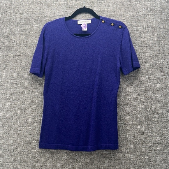 Vintage Sweater Womans M Grape Wool Blend With Gold Button Short‎ Sleeve - Picture 1 of 9